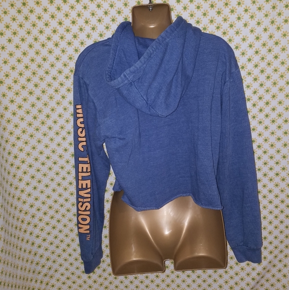 Chambray Blue MTV Brand Music Television Cropped Hoodie Sweatshirt - Picture 3 of 5